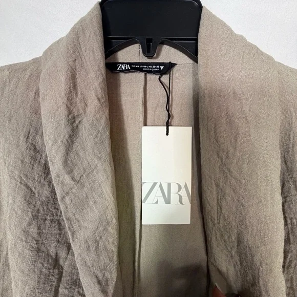 Zara Belted Textured Women's Long Sleeve Kimono Jacket In Beige/Tan Size M/L NWT - Picture 12 of 16
